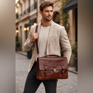 Vintage Brown Leather Messenger Bag, Briefcase, Satchel